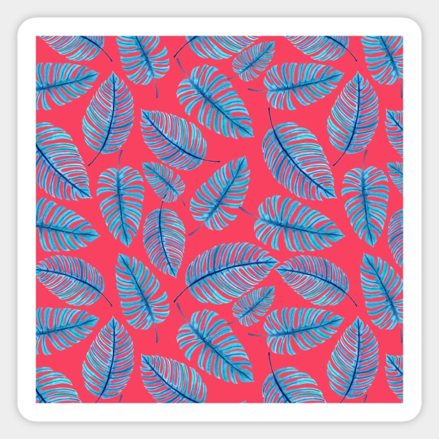 Monstera leaves, tropical watercolor pattern Sticker by katerinamk